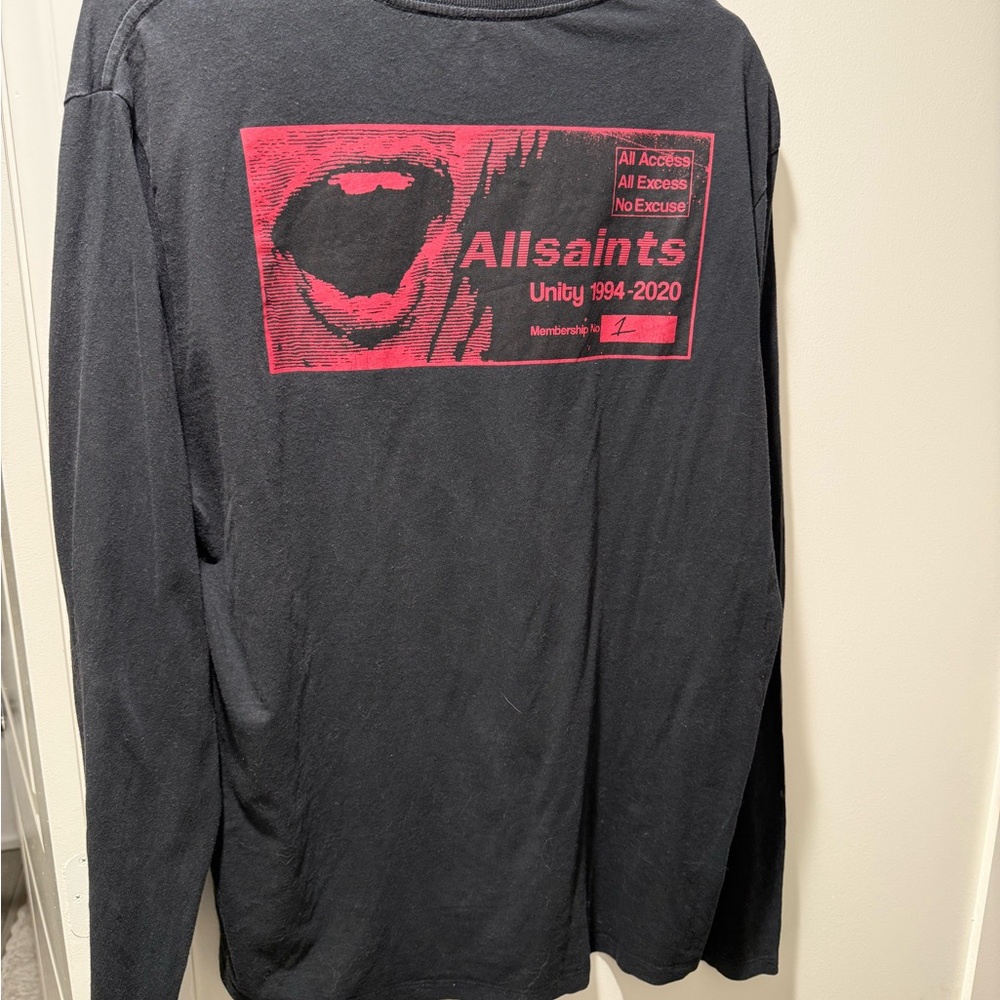 All Saints Black Long-Sleeve Shirt with Red Graphic Panel